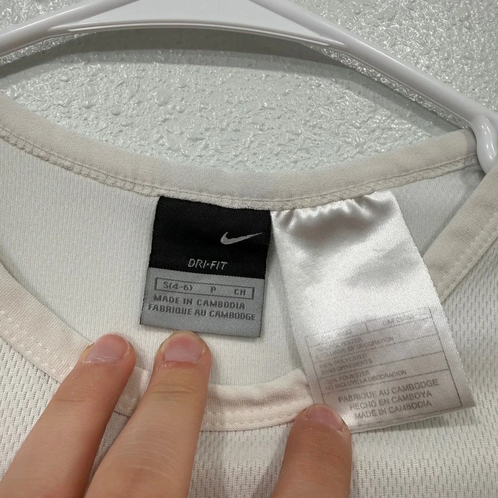 Nike Dri-FIT Long Sleeve Shirt White Mesh Performance Top Small Red Swoosh Logo